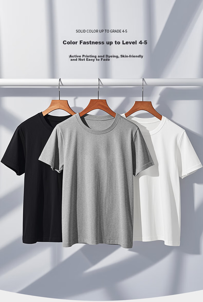 LangSha Men's Short-Sleeve Pure Cotton T-Shirt, Antibacterial Thin Undershirt, All-Cotton Base Layer, Sweat-Absorbing Underwear, Gray 6