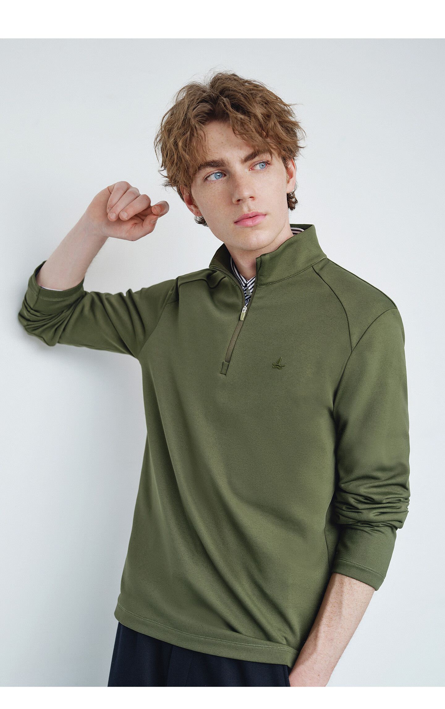 Navigare Celebrity-Inspired Small Sailboat Men's Half-Zip Brushed Casual Sweatshirt Inner Layer Top 1135845304 45