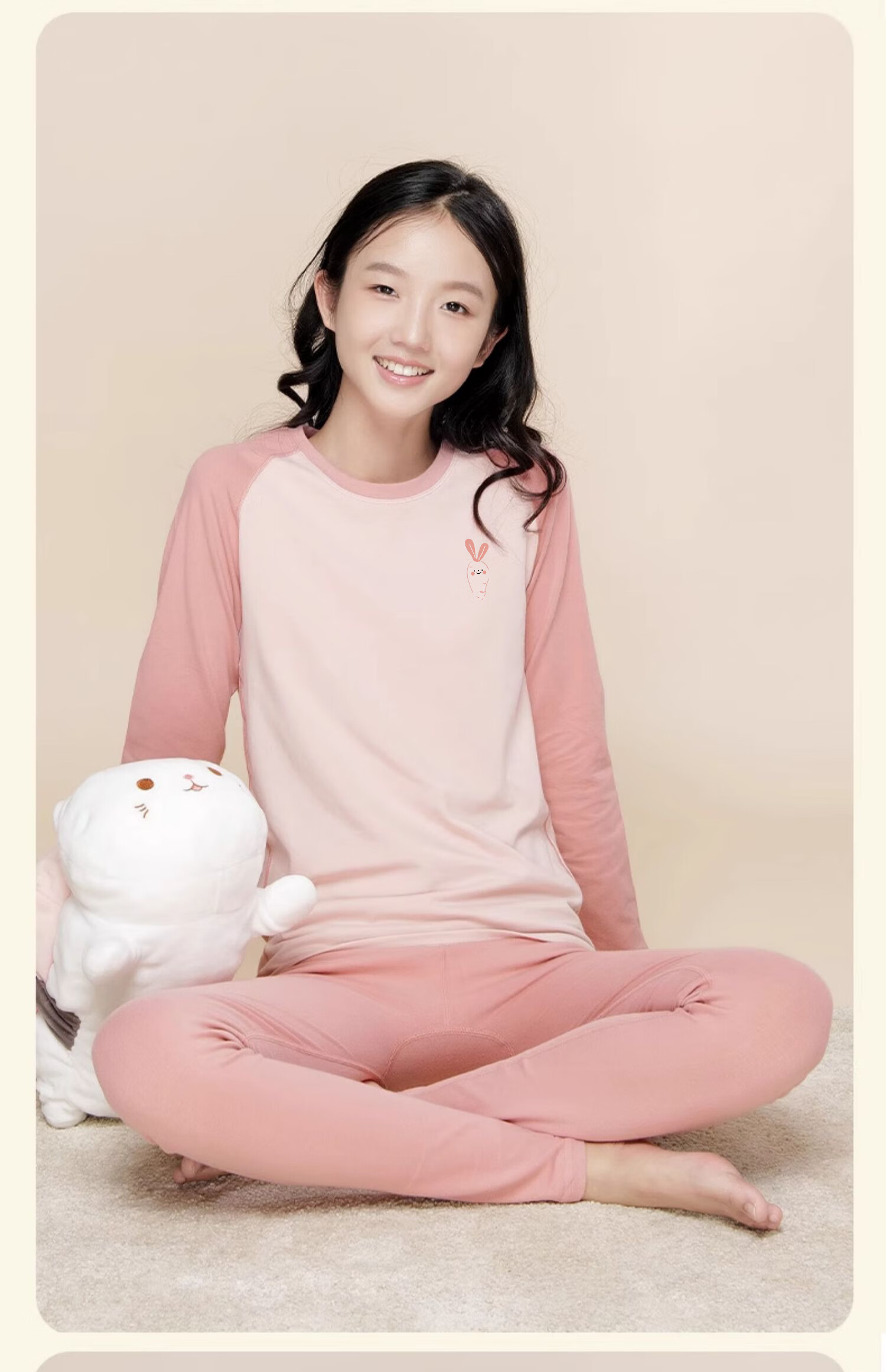 Dingguagua Girls' Pure Cotton Autumn Thermal Underwear Set for Middle and High School Students, Warm Cotton Knitwear for Teenagers 11