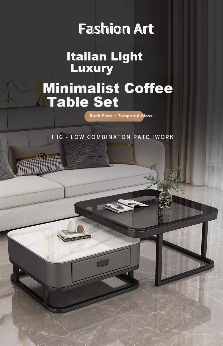 Gupujia Rock Slab Coffee Table, Living Room Modern Minimalist Light Luxury Small Apartment Reception Tea Table, Sofa Glass Side Table, Balcony Small Corner Table 1