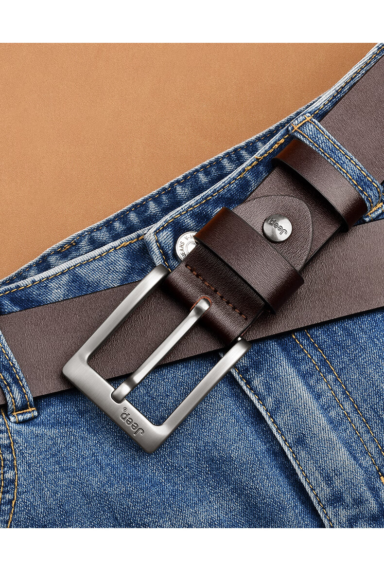 JEEP Men's Genuine Leather Belt Casual Pin Buckle Waist Belt Practical Birthday Gift for Boyfriend Husband Dad 11