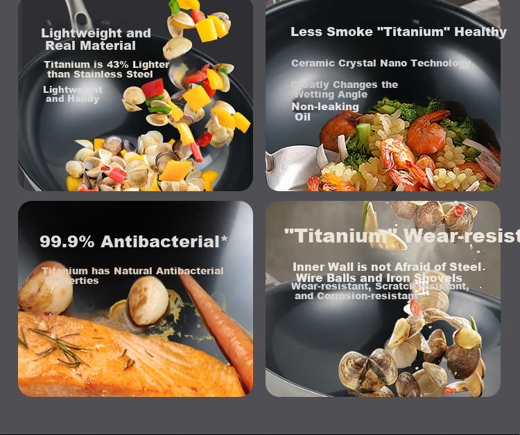 Amos Pure Titanium Wok with Lid, 32cm, Low Smoke, Healthy, 100% Pure Titanium Plate Material, Compatible with All Stoves, AS-CG308T 3