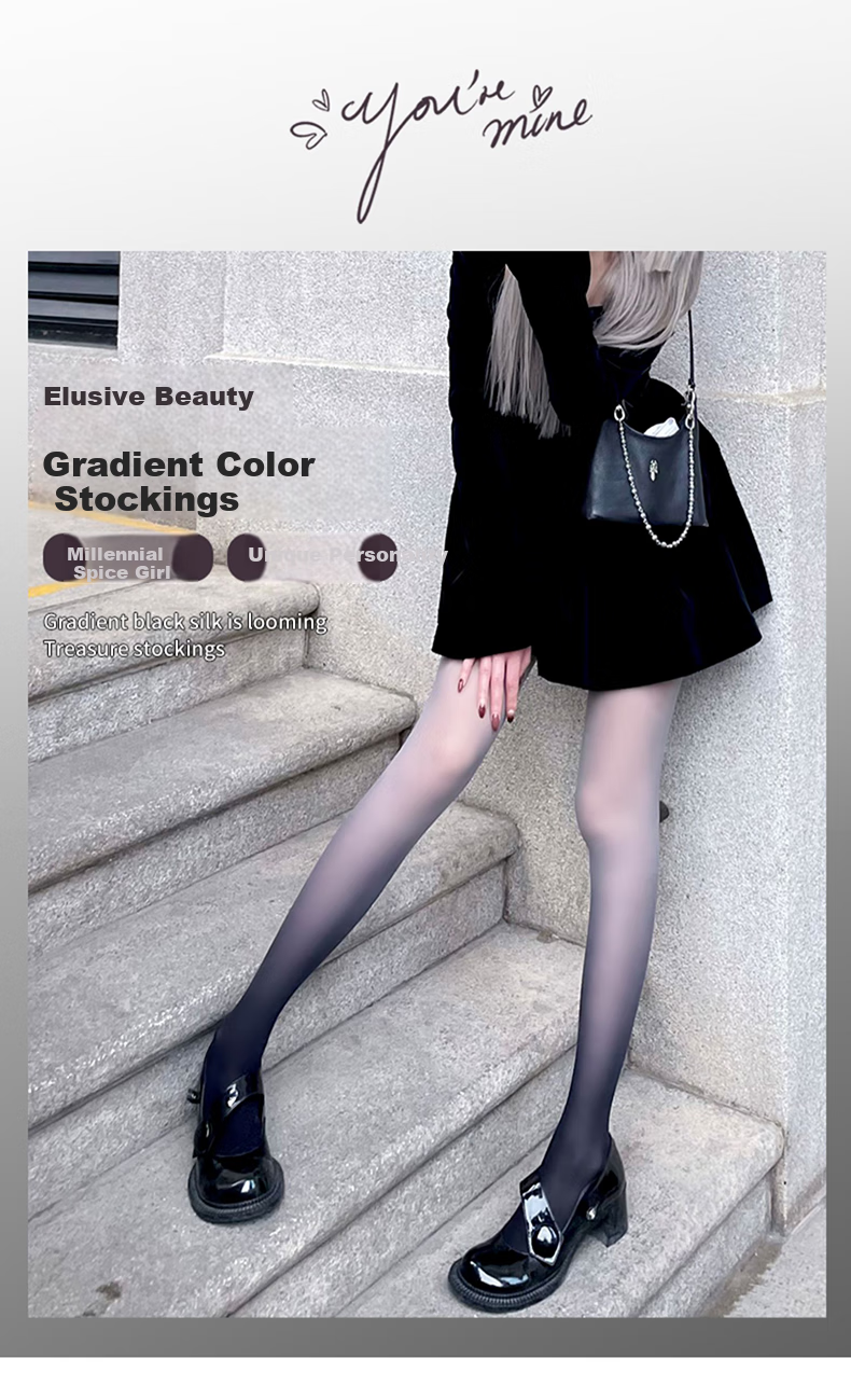 LangSha Gradient Color Sheer Pantyhose for Women Summer Ultra-Thin Tights Pure Lolita Sexy Gradient Black Stockings Gradient Green One Pair One Size 2
