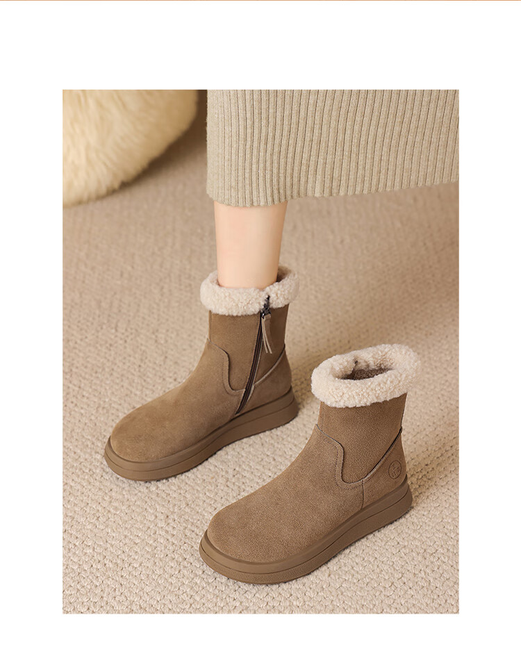 ZHR Women's Snow Boots Thick Sole Warm Casual Short Boots Comfortable Fashion EH209B Camel Size 37 13