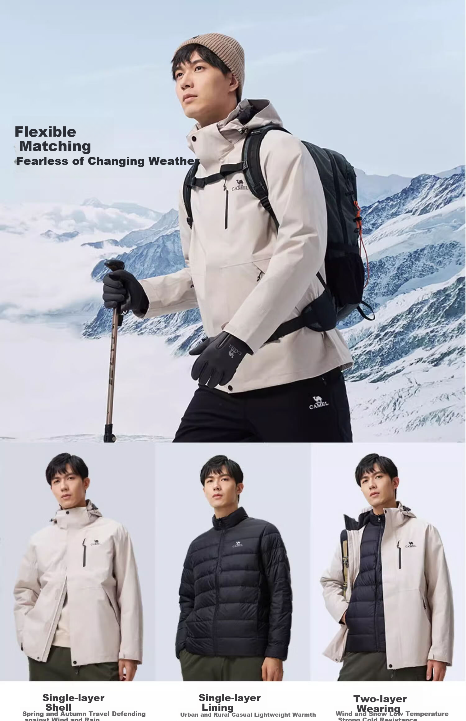 CAMEL Outdoor Triple-Protection down Jacket for Women And Men, Three-In Mountaineering Coat AD22263513A 12
