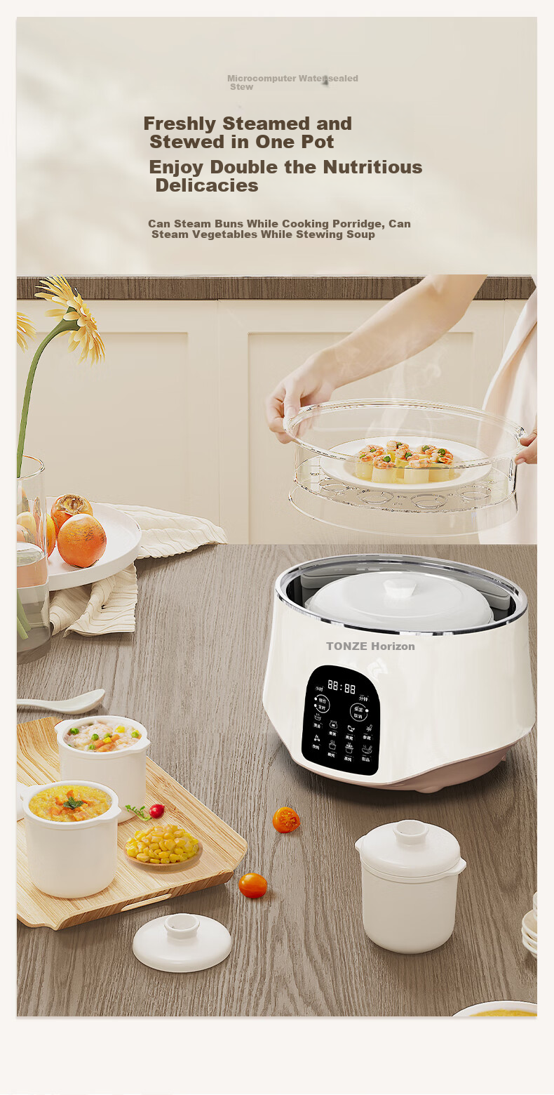 TONZE Stainless Steel Waterless Electric Stew Pot, Fully Automatic Soup Cooker, 3-6 Person Ceramic Bird's Nest Stew Pot, 3.5L GSD-353GE2 9