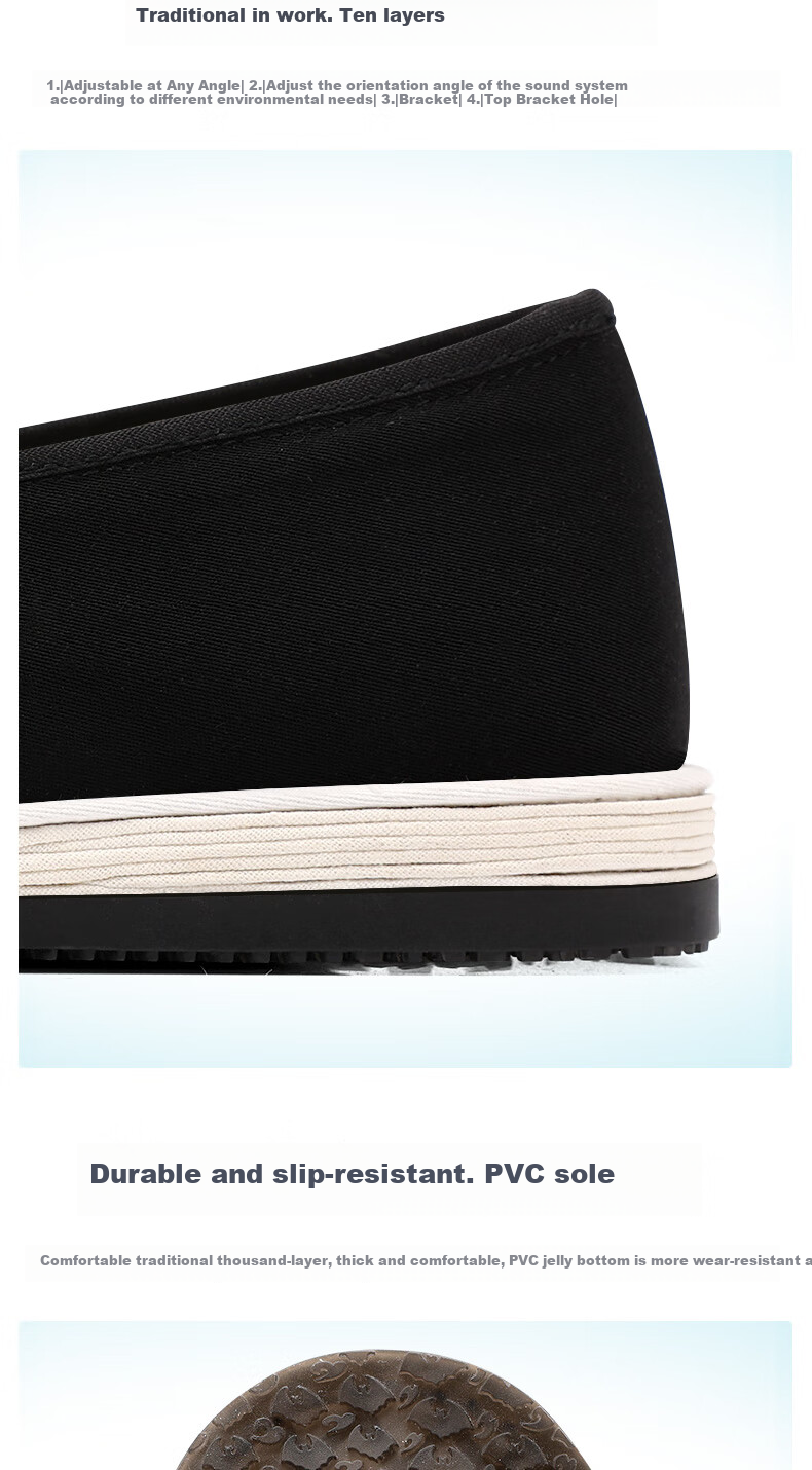 BUS HEYUAN Chinese Slip-On Lazy Mugwort Traditional Thousand-Layer Casual Men's Old Beijing Cloth Shoes 411-0411, Black, Size 40 11