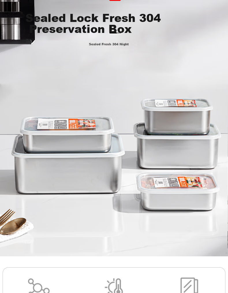 KATEI STORY Japanese 304 Stainless Steel Food Storage Container, Food-Grade Refrigerator Fresh-Keeping Freezer Storage Box, Meat Prep Container, Portioning Box 4