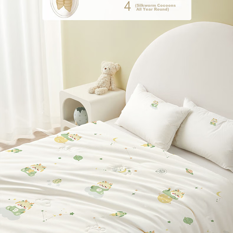 Beyond Kids Silk Comforter, 100% Mulberry Silk Spring And Autumn Duvet Insert, Class A All-Season Quilt, Cute Little Dragon Design, 150*210cm, Approximately 3 Jin (1.5 Kg) 8