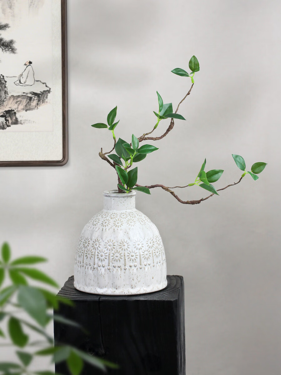 Qiju Yaji Artificial Green Bud Branches Chinese Zen Style Homestay Tea Room Green Leaf Flower Arrangement Decoration INS Style Set of 2 20399 3