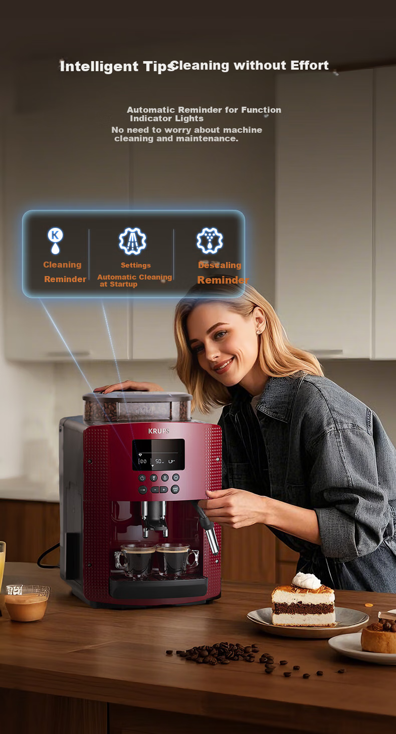 Krups German Coffee Machine for Home/Office Use, Fully Automatic Espresso Machine with Built-In Grinder, European Import EA815580 (Red) 10