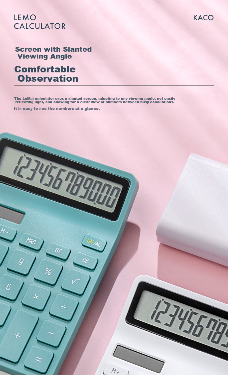 KACO Financial Office Calculator with 12-Digit Large Screen, Dual Power Supply, Desktop Calculator, Office Supplies, Sky Blue Color K1412 3