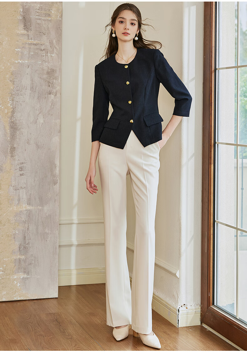 ROEYSHOUSE Slim Fit Short Blazer Spring Professional Waist-Cinching Jacket 10105 Apricot L 13