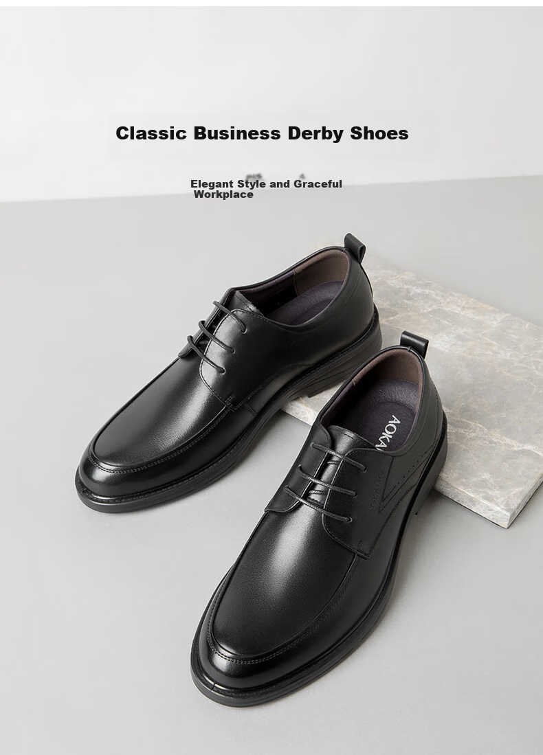 Aokang Leather Lace-Up Comfortable Business Commute Formal Men's Leather Shoes, Black, Size 40 2
