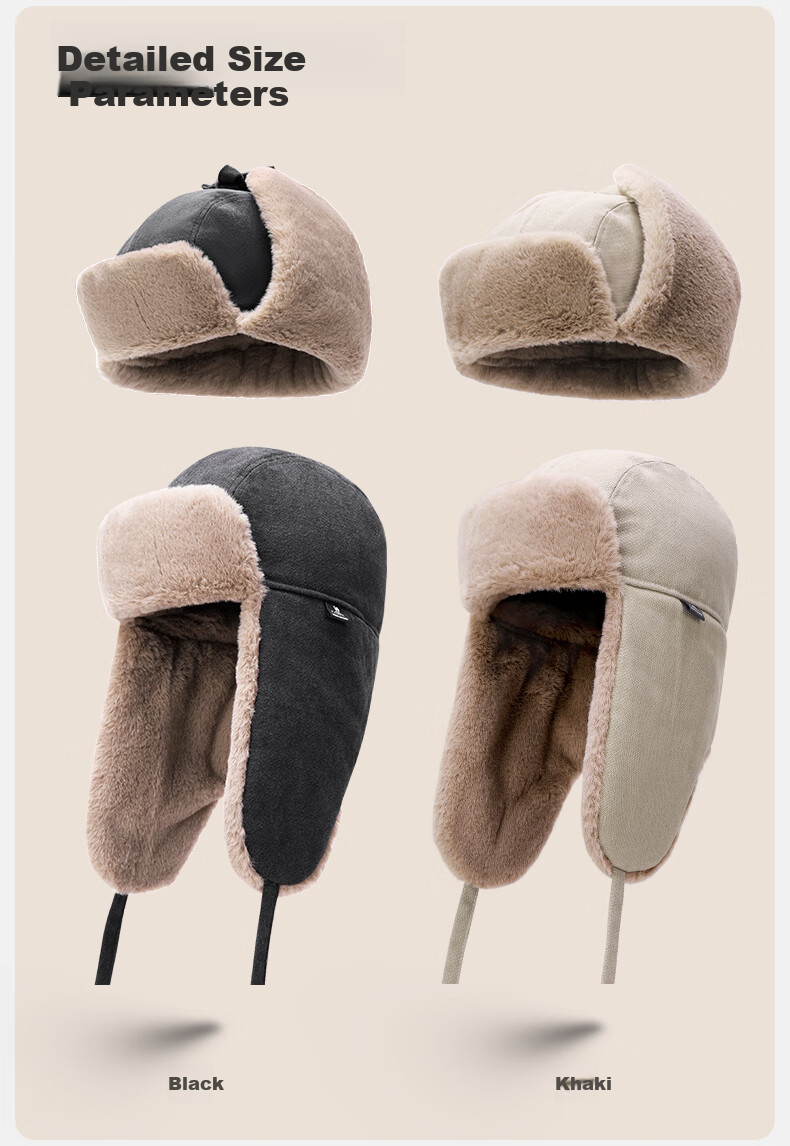 CAMEL Warm Lei Feng Hat for Autumn And Winter, Windproof with Ear Protection, Cotton Pilot Cap for Men And Women A1W3E3103 Black 5