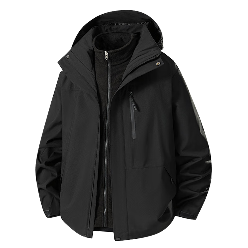 JEEP SPIRIT Men's Autumn Winter 3-in-1 Jacket Casual Sports Waterproof Mountaineering Jacket Black L