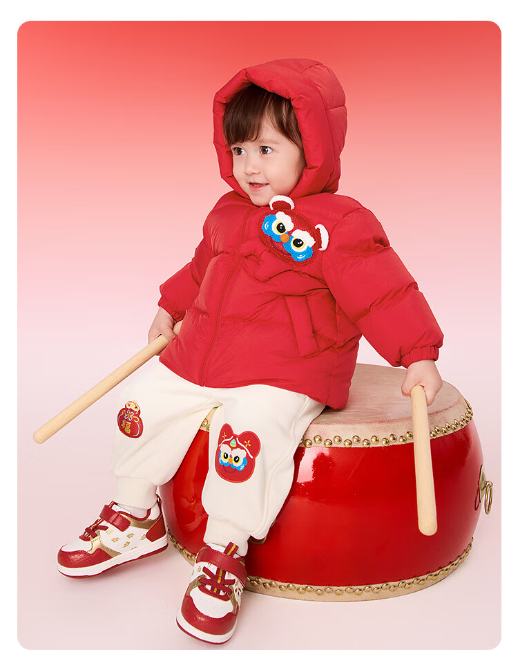 BALABALA Kids Down Jacket Boys Girls 2025 New Spring Festival Red Baby Coat Thickened National Style 9