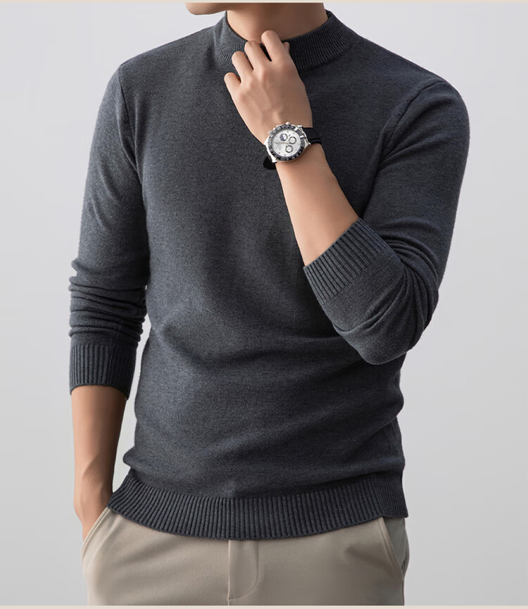 ROMON Men's Half Turtleneck Sweater Autumn Lightweight Warm Comfortable Knit Pullover Mid-Young Base Layer Winter Wear Size M Blue 8
