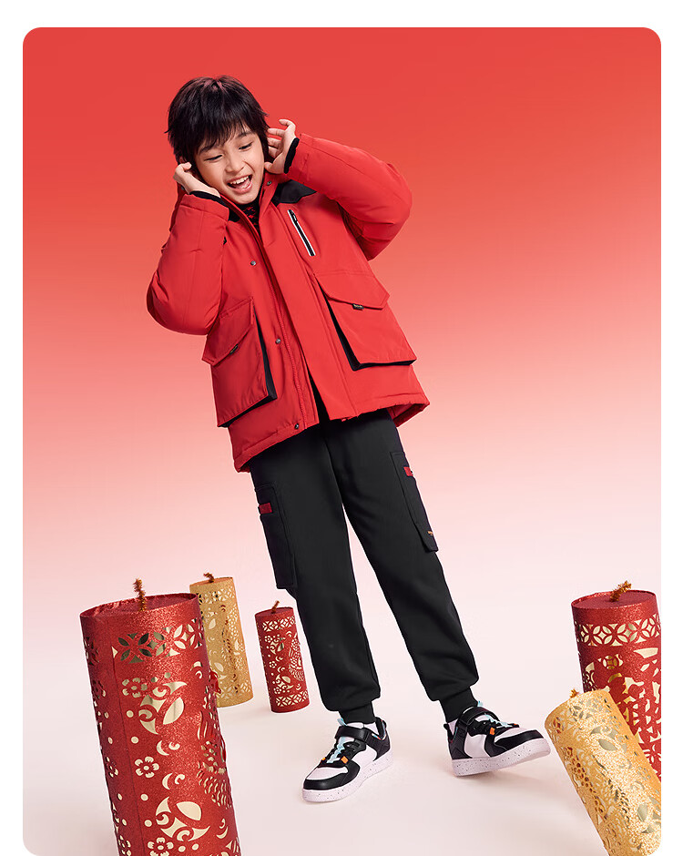 BALABALA Kids Down Jacket Boys Girls 2025 New Spring Warm Thickened Youth Red Festival Outfit Trend 4
