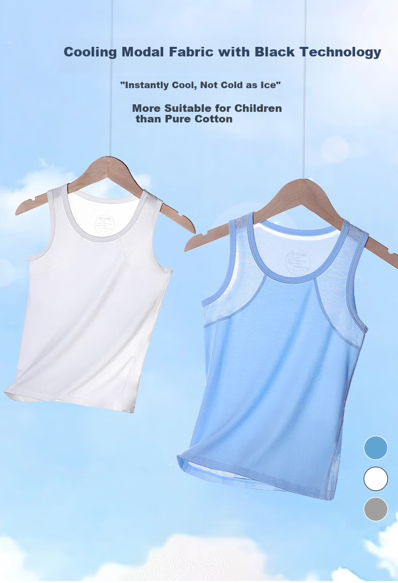 Hzasz Children's Vest, Modal Breathable Thin Sleeveless Sports Undershirt for Boys, HU123201, Snow White, Size 150 1