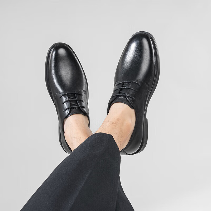 Kangnai Leather Shoes, Spring Style, Commuter Business Casual Shoes for Men, Soft Sole Comfortable Office Formal Derby Shoes Groom Shoes, Black, Size 38