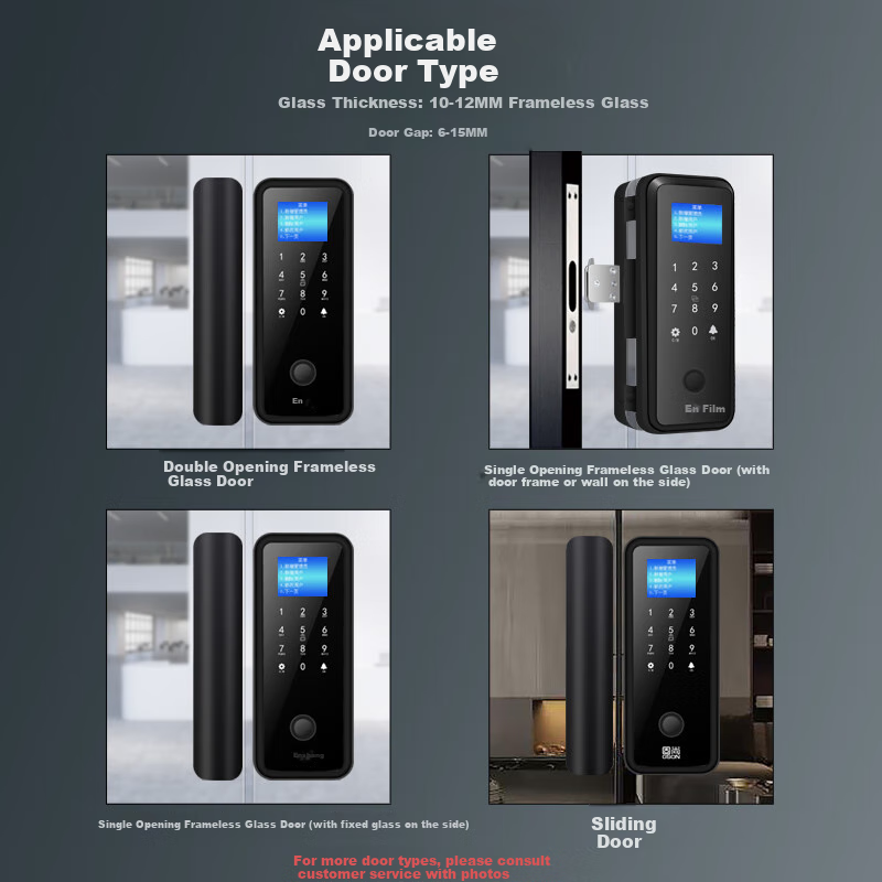 GSgushangGSON Glass Door Password Lock, Double-Door Office Electronic Smart Fingerprint Password Access Control Attendance All-In Machine, Large Size Metal Lock Body with Installation Included