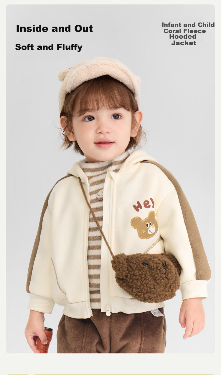 BALABALA Kids' Coral Fleece Thickened Warm Coat for Boys and Girls Fall/Winter 2025 1