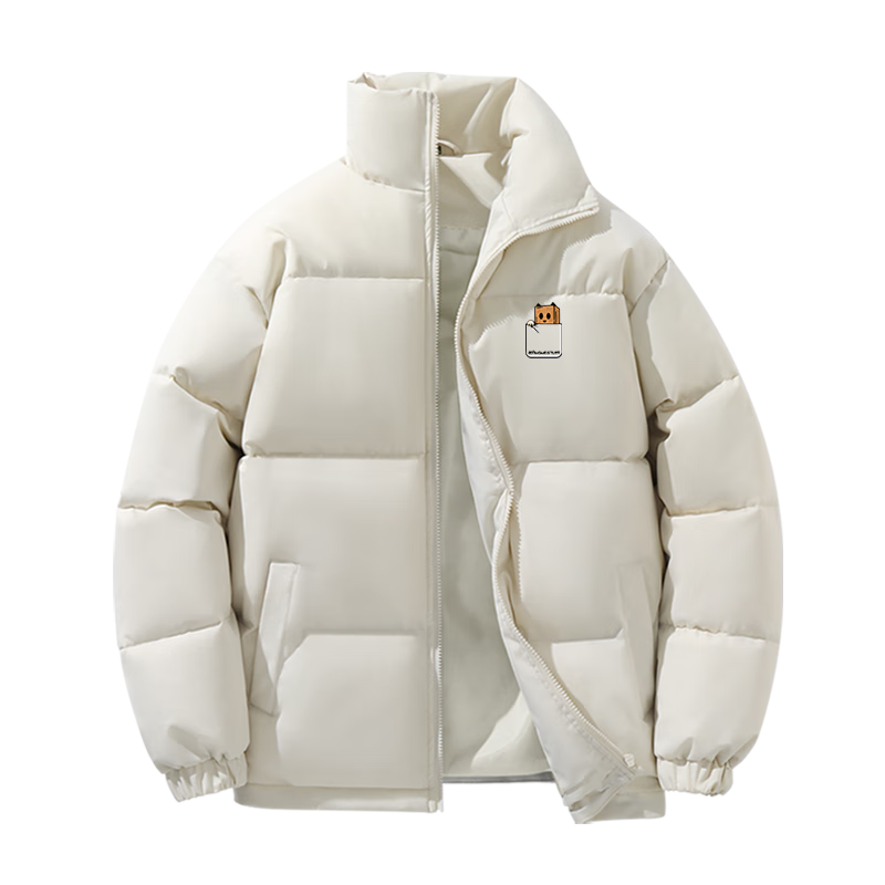 JEANSWEST LIFE Men's Fleece-Lined Stand Collar Cotton Jacket Winter Windproof Cold-Resistant Puffer Coat Loose Warm Student Campus Cotton-Padded Jacket