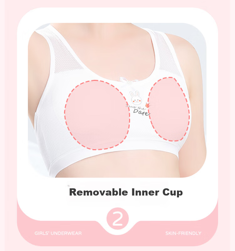 LangSha Children's Underwear, Girls' Sports Bra, Shock-Absorbing, Big Girls' Bra, Developmental Student Vest, 2 Pieces, White + White, 75A 11