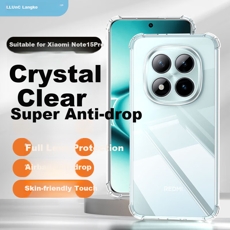 LLUNC Чехол для Redmi Note 15 Pro+, защита объектива, противоударный с воздушными подушками, ультратонкий, полностью прозрачный, мягкий, ощущение голого телефона