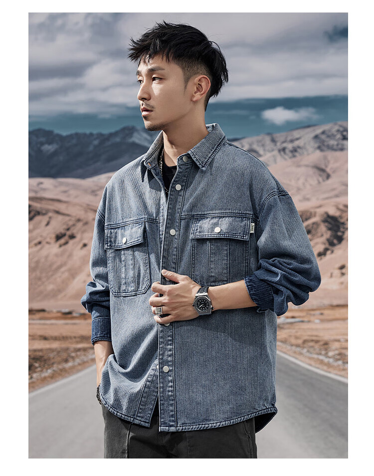 JEEP Classic Men's Denim Jacket, 2026 Autumn Fashion, Large Pockets, High-End Denim Coat, Casual Long-Sleeve for Me 6