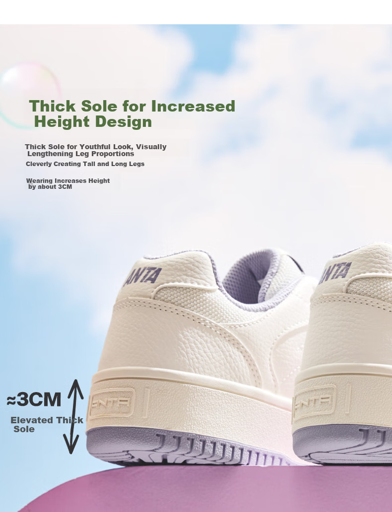 ANTA Yuan Nian 2.0 | Women's Thick-Soled Sneakers, Student White Shoes, Retro Trendy Height-Increasing Sports Shoes for Couples, Casual Shoes 19