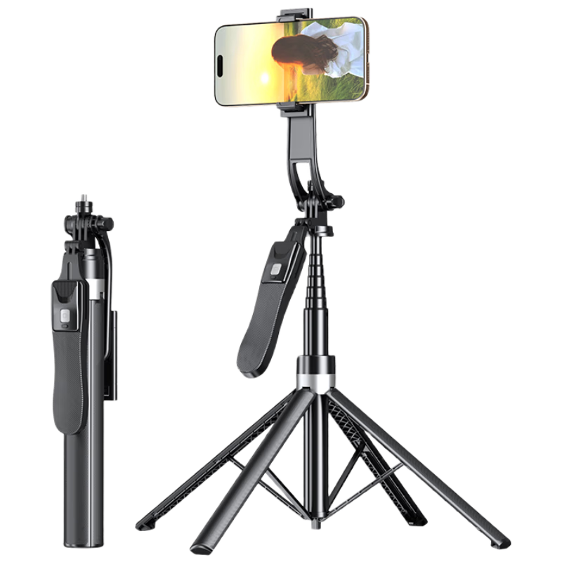 Kewo Selfie Stick Tripod with Fill Light | 1.85m Adjustable 360° Rotating Multi-Functional Phone Holder for Live Streaming, Travel, and Overhead Shots