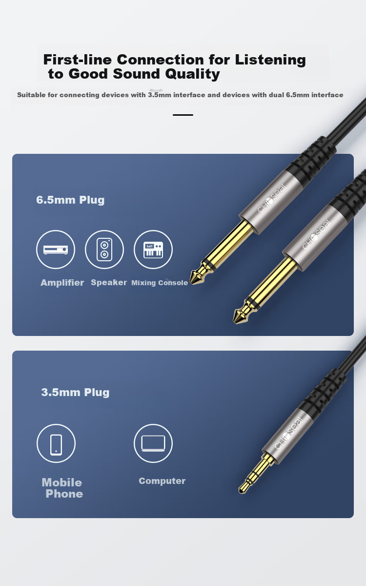 CHOOSEAL (CHOSEAL) 3.5mm to Dual 6.5mm Audio Cable, 6.35mm Large Two-Core One-To Adapter Cable, Phone Computer Mixer Speaker Connection Cable, 10 Meters, QAD20BK 4