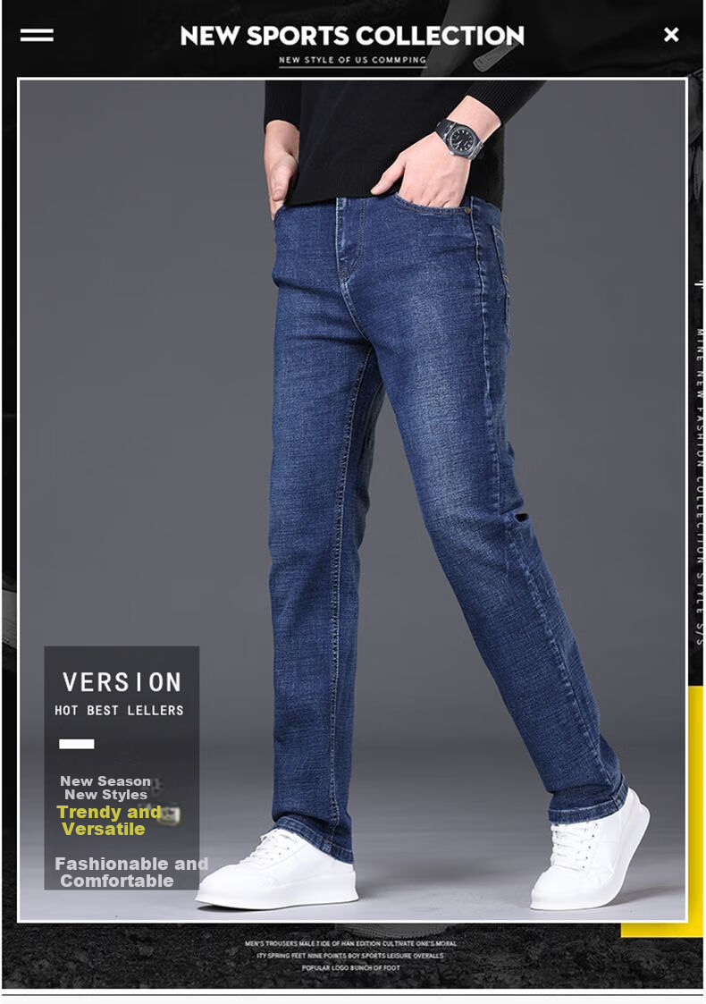 JEEP SPIRIT 2025 Autumn Business Casual Slim-Fit Stretch Versatile Straight-Leg Jeans for Men 866, Blue, Size 28 1