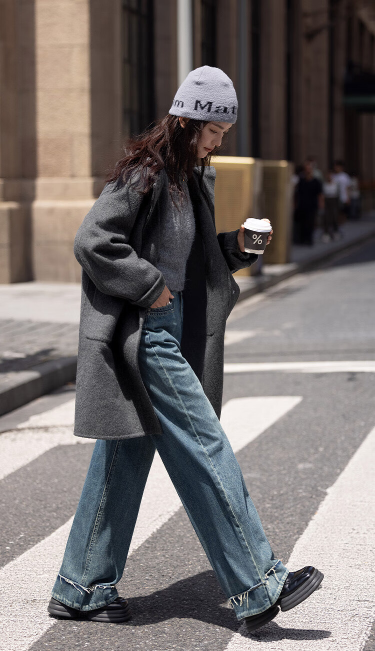 Demana College Style Winter Hooded Long Sleeve Mid-Length Wool Coat with Front Pockets and Open Placket 4