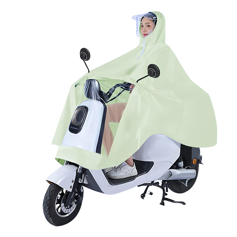 Lelandi Electric Bicycle Raincoat, One-Piece Thickened Extended Heavy Rain Protection Cycling Poncho with Double Brim, Green L1186
