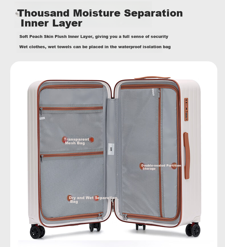Lee High-Quality Large-Capacity Thickened Suitcase, Trolley Case, Student Carry-On Luggage, Travel Password Lock Suitcase, Aurora White, 20 Inch 11
