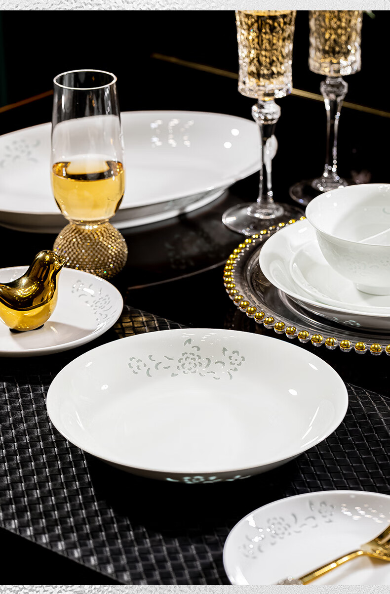 Jingde Story Jingdezhen Underglaze Color Exquisite Porcelain Dinnerware Set White Ceramic Tableware for 6 People Bowls and Plates Ceramic Dinner Set Housewarming Gift 17