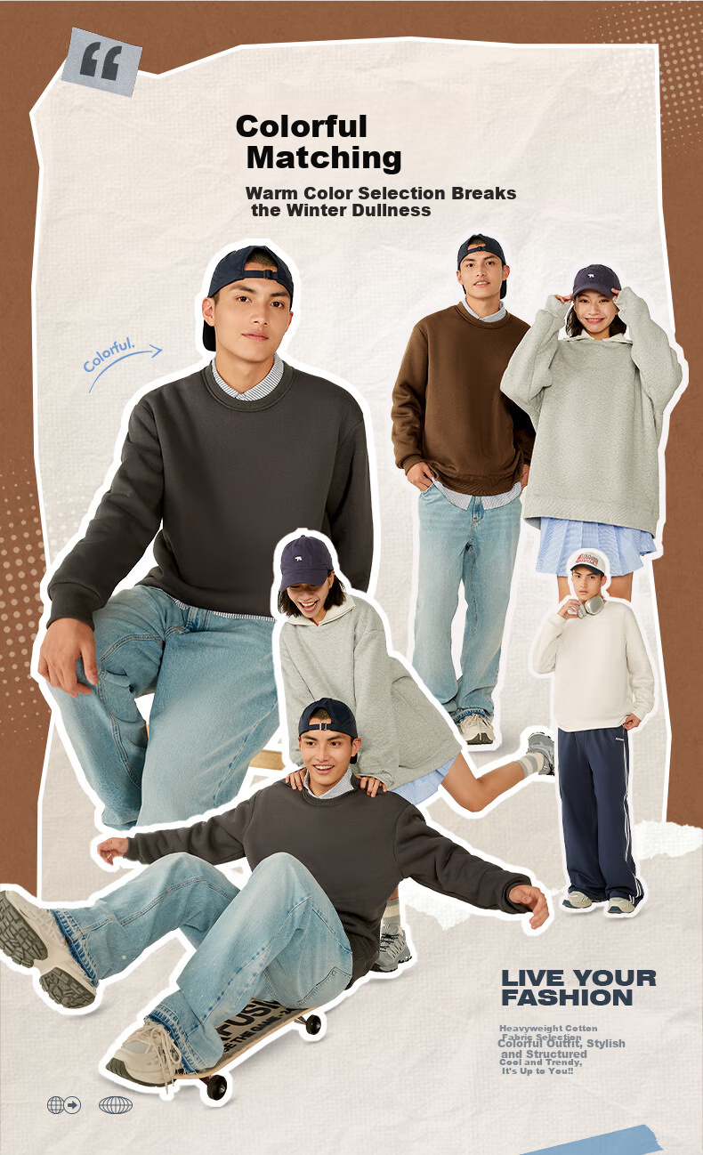 JEANSWEST LIFE Men's Sweatshirt, Winter Fleece-Lined Thickened National Trend Inner Layer Top, Round Neck Heavyweight Cashmere Warm Coat 4