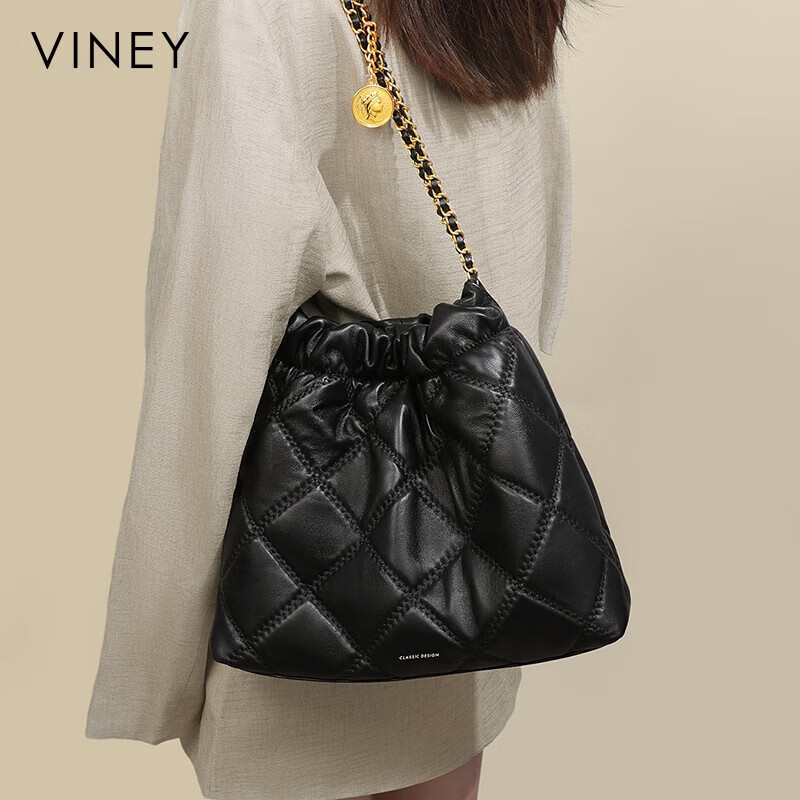 Viney Leather Handbag, Women's Commuter Chain Bucket Bag, Light Luxury Shoulder Bag, Practical Birthday And Mother's Day Gift for Mom