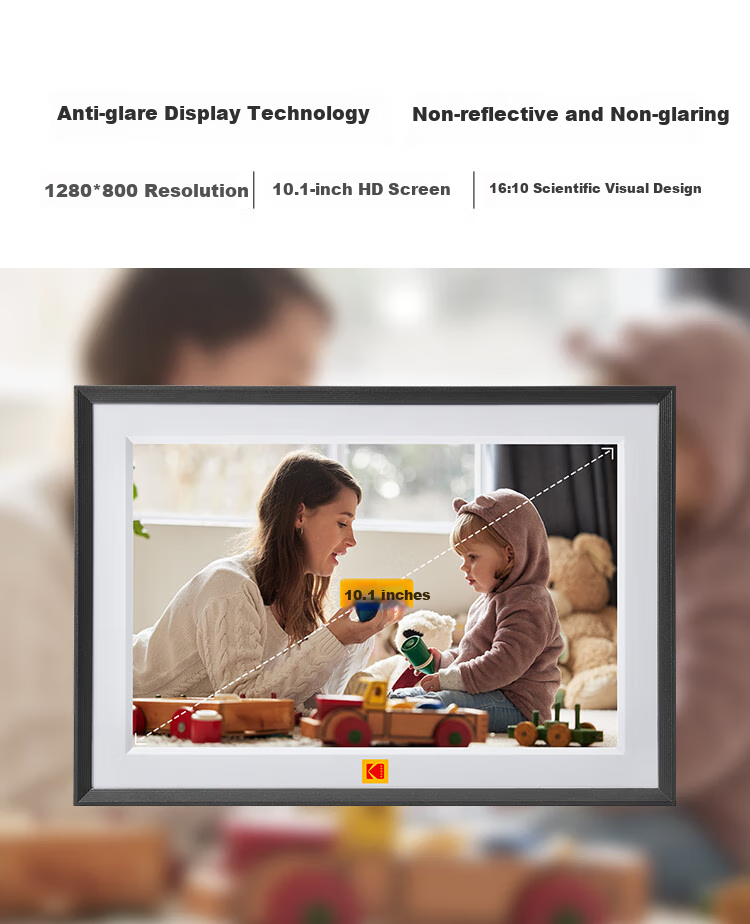 KODAK 1013F Digital Photo Frame 10.1-inch HD Smart Touchscreen Remote Photo and Video Player Rechargeable/Plug-in Wood Color 4