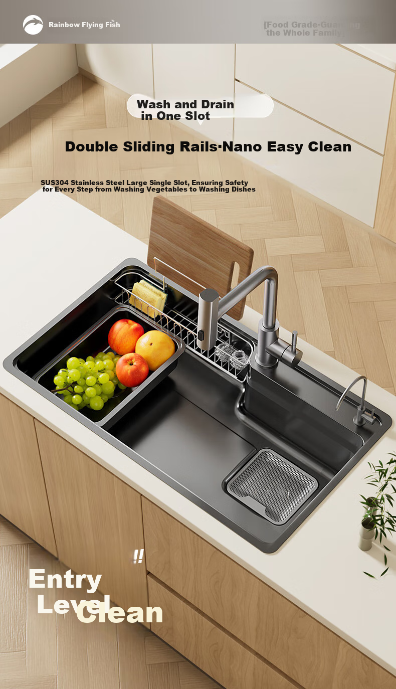 Yuhongfeiyu Kitchen Sink, Multifunctional Large Single Basin, Thickened 304 Stainless Steel, Household Vegetable Washing Basin, Large Single Basin Sink, TC75SC 2