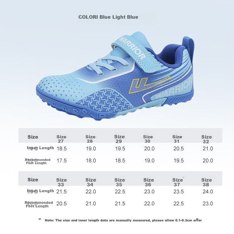 Warrior Children's Soccer Training Shoes for Boys And Girls, Elementary And Middle School Students' Specialized Molded Cleats WZ-B578T Blue Light Blue Size 31