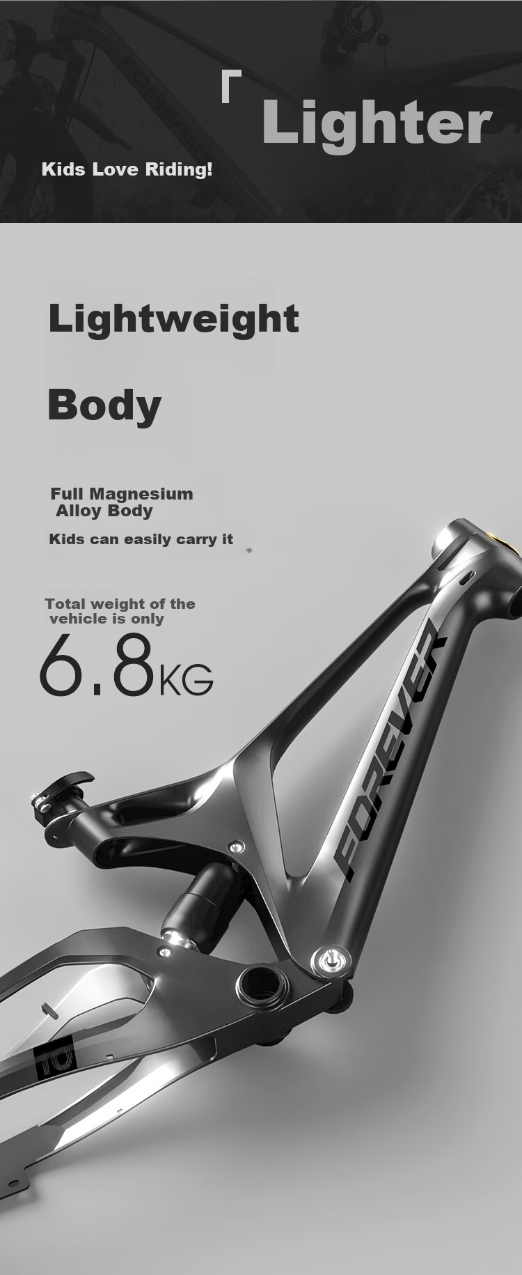 FOREVER Children's Bicycle for Ages 6-8 Magnesium Alloy Variable Speed Mountain Bike for Boys And Girls Kids Bike Speed Gray 22 Inch 7