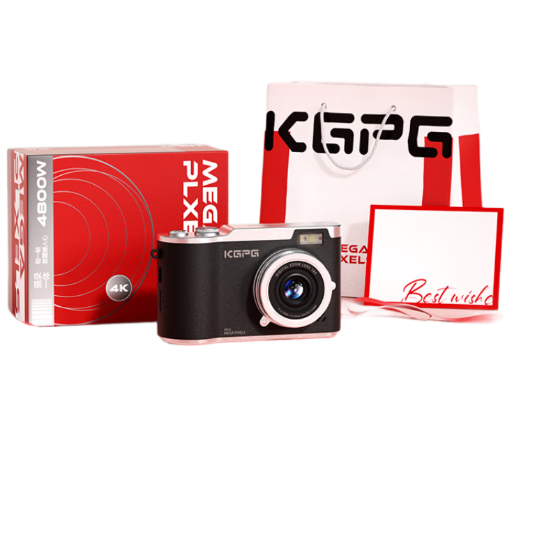 KGPG Time Selection Gift Box CCD Camera Flip Screen Digital Camera Student Selfie Travel Instant Camera Card Camera Black Birthday Gift for Girlfriend