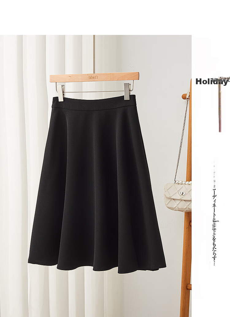 Dme [Tongqun A-Zi Umbrella Skirt] Spring And Autumn Waist-Cinching Midi Skirt, Simple Half Skirt for Women, Gray-Green, L 7
