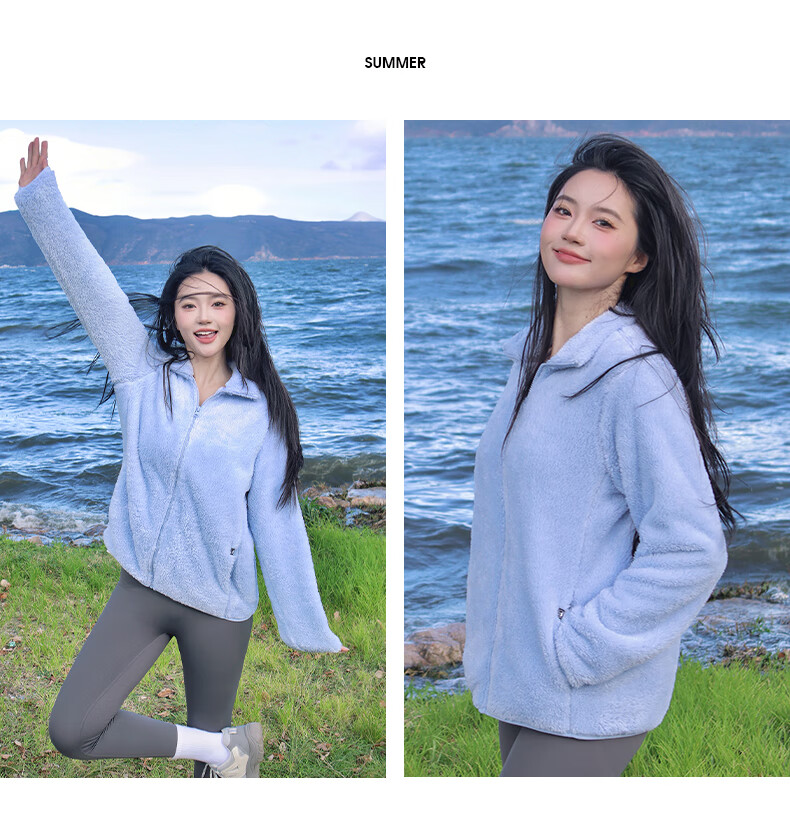 CAMEL Outdoor Fleece Jacket Long Sleeve Thickened Fleece Stand Collar Zip-up Fleece Coat Cold-resistant Jacket 5175A Light Frost White M 2