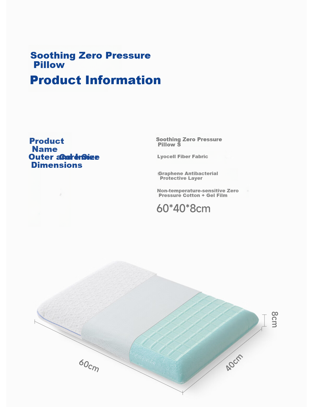 MLILY Memory Foam Pillow, Zero Pressure Slow Rebound Gel, Deep Sleep Cervical Pillow, Pillow Core, Single Person Comfortable Sleep, Zero Pressure Pillow, S Size 10