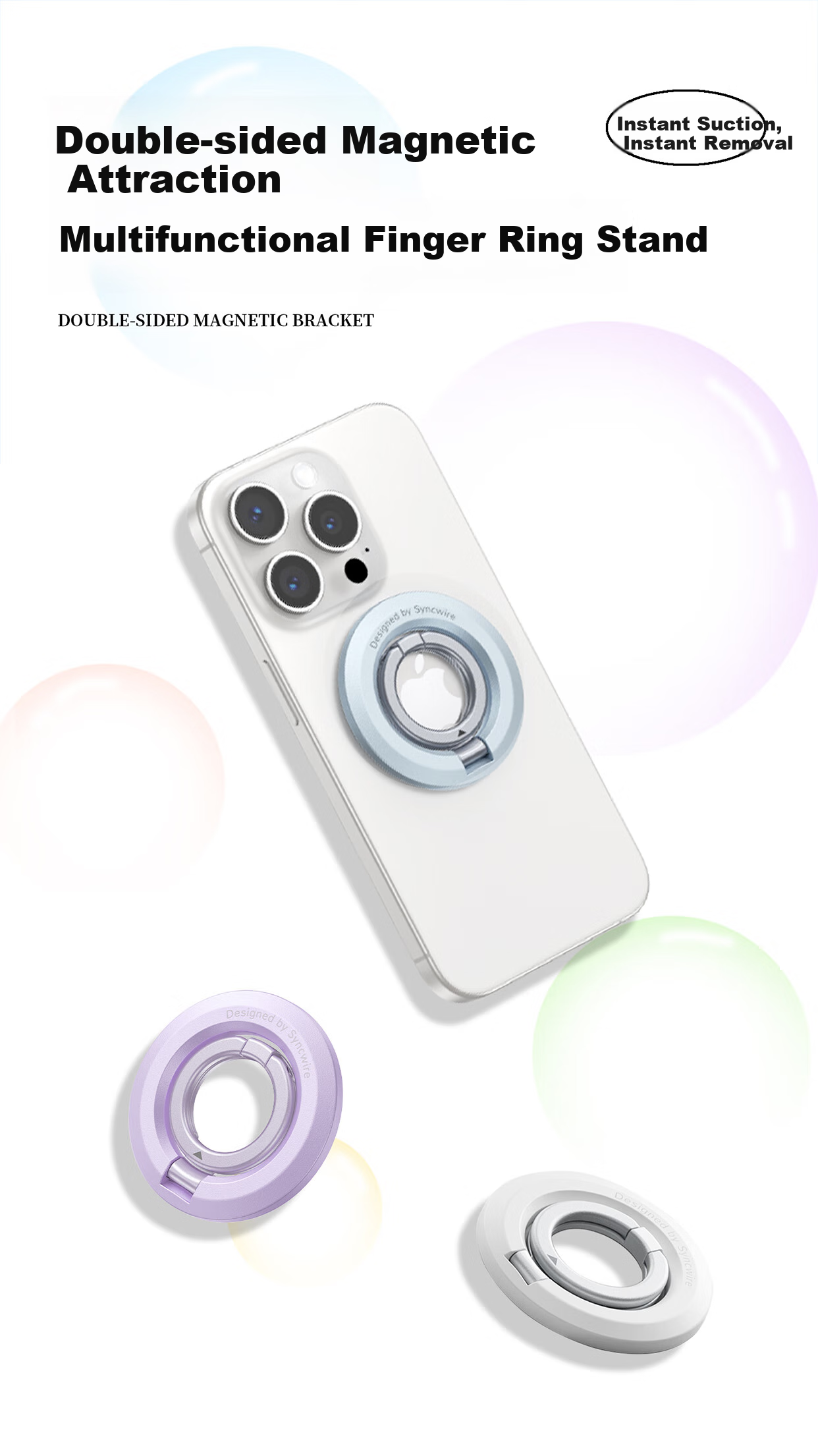 Shengwei [Upgraded Version] Double-Ring Double-Sided Magnetic Phone Stand, MagSafe Compatible, Foldable, 360-Degree Rotating, Portable, Adhesive, Suitable for Apple 17/16 Pro And Huawei Mate 70 2